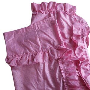 Pink Ruffled Panel Fabric Shower Curtain Textured Triangle Design with Tie Backs